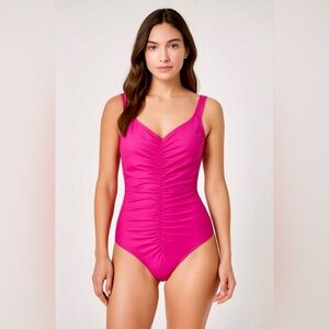 Maxine Of Hollywood Hot Pink Retro Style One Piece Swimsuit-Sz 8